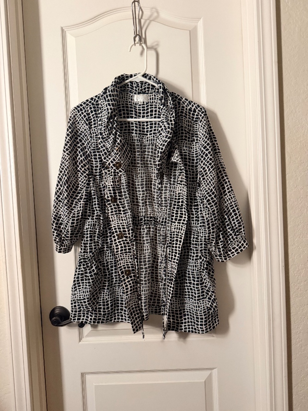 ADORE Black Ivory Geometric Print Lightweight Jacket Coat Small